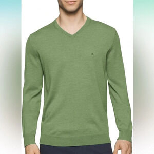 Calvin Klein • Green V-Neck Merino Wool Sweater